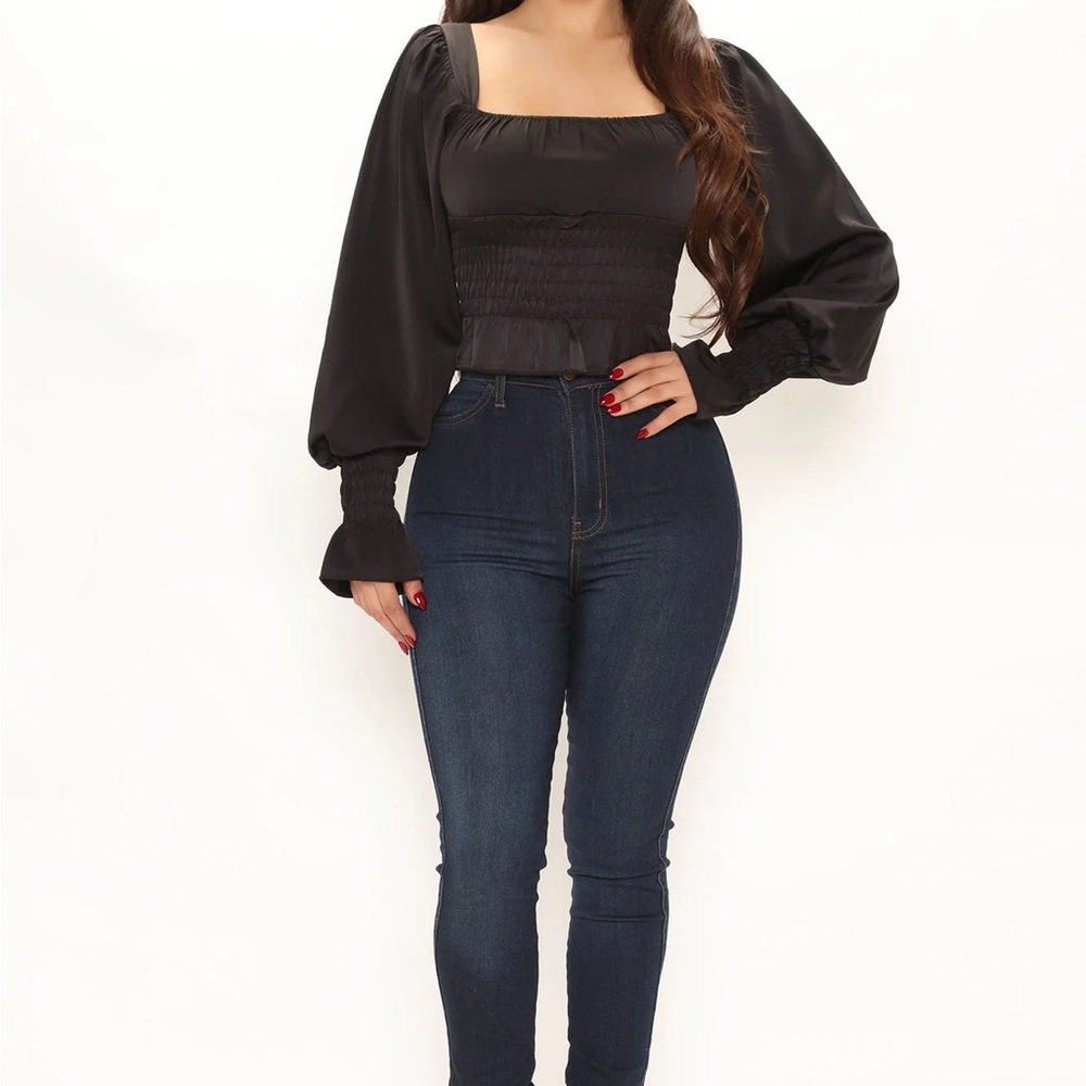 Fashion Nova Black Smocked Blouse